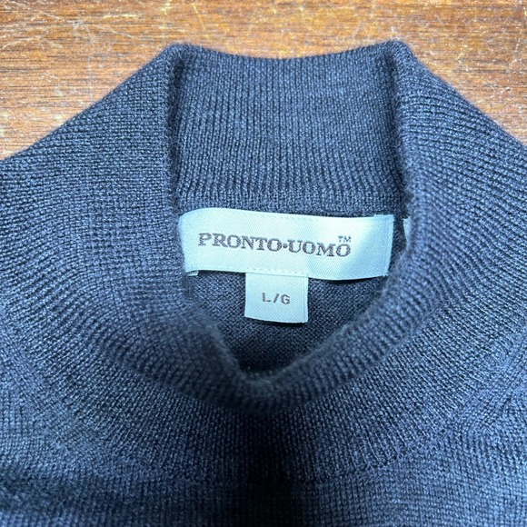 Pronto Uomo 100% Merino Wool Sweater Mens L Gray Mock Neck Preppy EUC - Picture 4 of 8